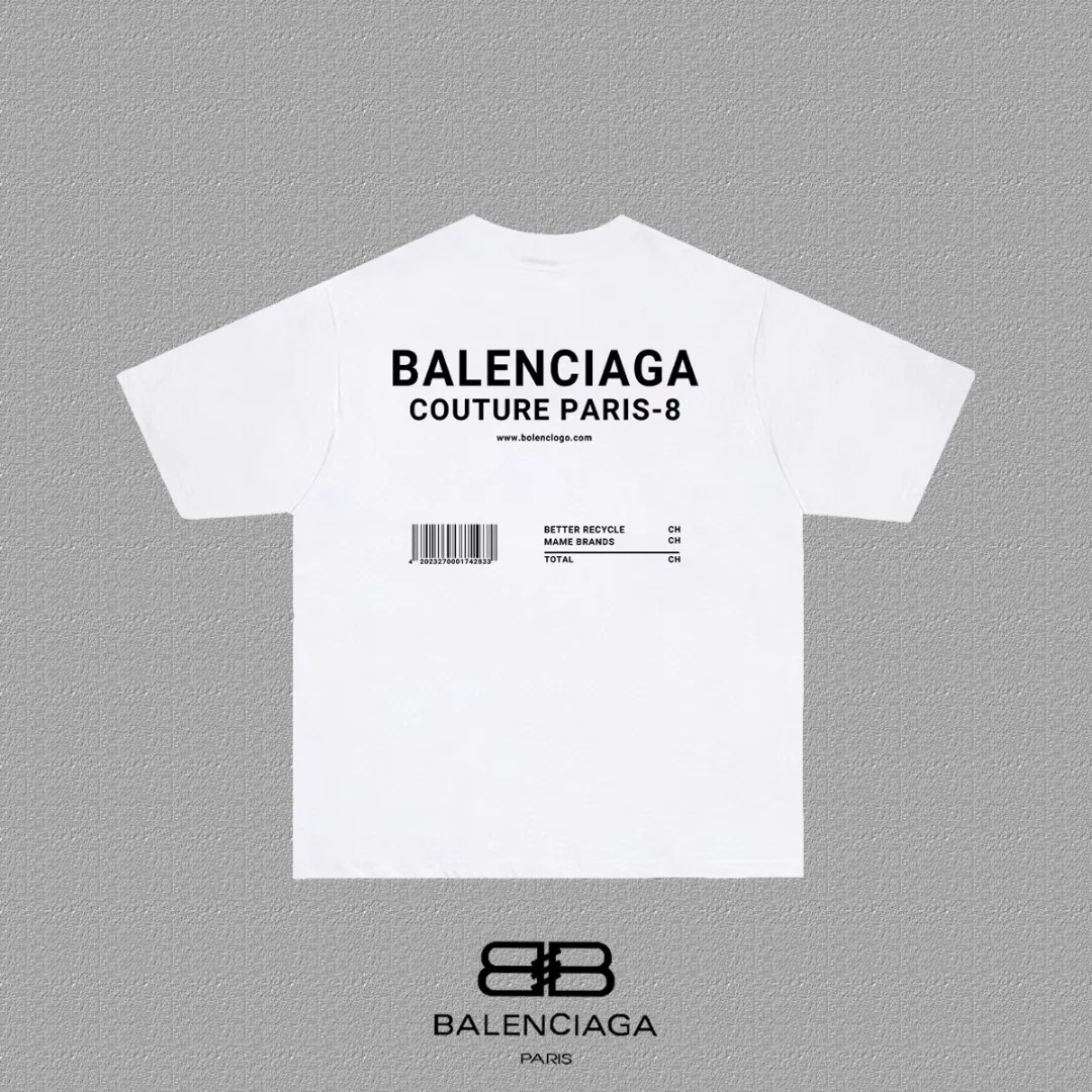 P80✨🔥 BALENCIAGA Paris lettering printed short-sleeved T-shirt, custom-woven and dyed 280g combed cotton heavyweight fabric, zero color difference in thread, perfect details, different from the current version on the market, welcome to compare, Same Style for men and women, must-sell in the picture above Color: White Black Size: 1 2 3 4